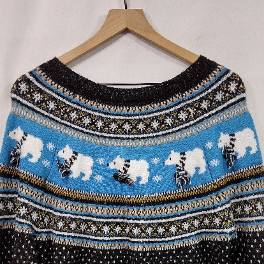 Holiday Time Polar Bear Sweater Womens L Black Blue Boho Retro Holiday Casual - Picture 6 of 8